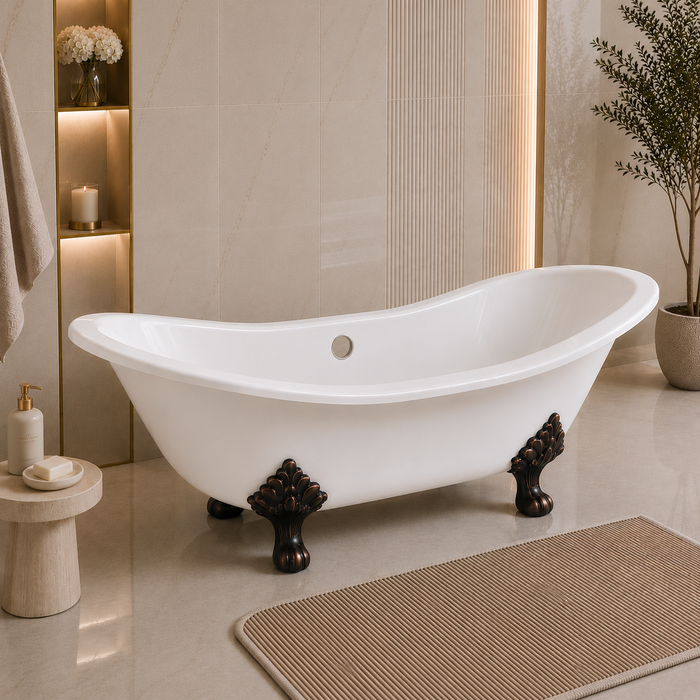 Kingston Heirloom VCTNDS6130NC5 - Aqua Eden 61-Inch Cast Iron Oval Double Slipper Clawfoot Tub (No Faucet Drillings), White/Oil Rubbed Bronze