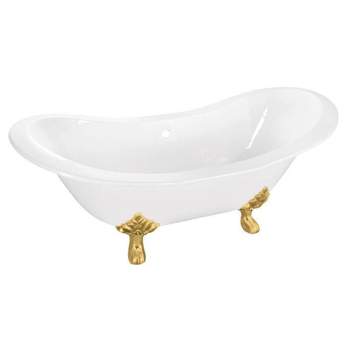 Aqua Eden VCTNDS6130NC7 61-Inch Cast Iron Oval Double Slipper Clawfoot Tub (No Faucet Drillings), White/Brushed Brass
