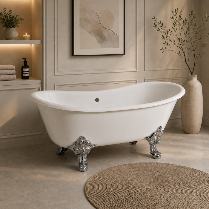 Kingston Heirloom VCTNDS6731NL1 - Aqua Eden 67-Inch Cast Iron Oval Double Slipper Clawfoot Tub (No Faucet Drillings), White/Polished Chrome