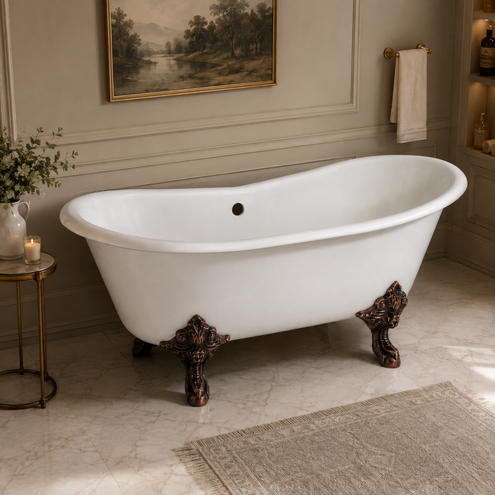 Kingston Heirloom VCTNDS6731NL5 - Aqua Eden 67-Inch Cast Iron Oval Double Slipper Clawfoot Tub (No Faucet Drillings), White/Oil Rubbed Bronze