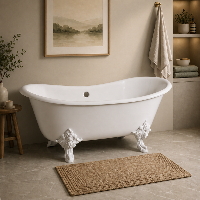 Kingston Heirloom VCTNDS6731NLW - Aqua Eden 67-Inch Cast Iron Oval Double Slipper Clawfoot Tub (No Faucet Drillings), White