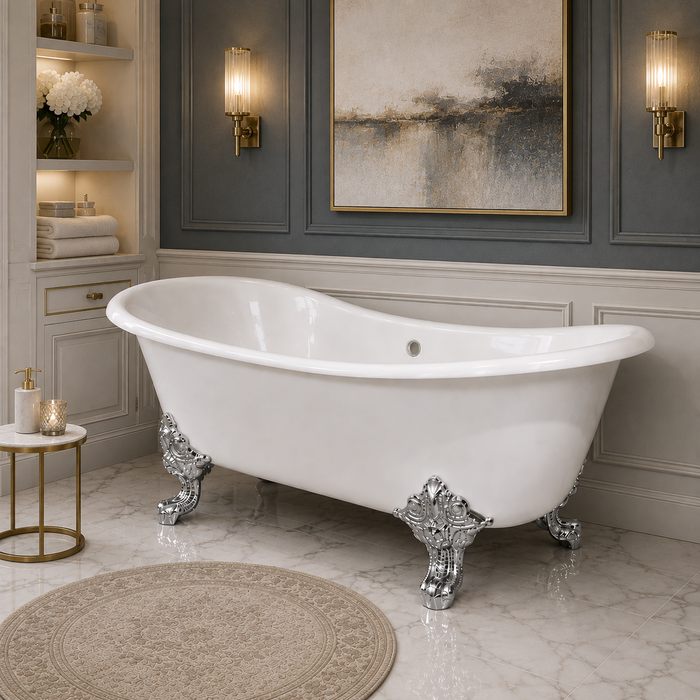 Kingston Heirloom VCTNDS7231NL1 - Aqua Eden 72-Inch Cast Iron Oval Double Slipper Clawfoot Tub (No Faucet Drillings), White/Polished Chrome
