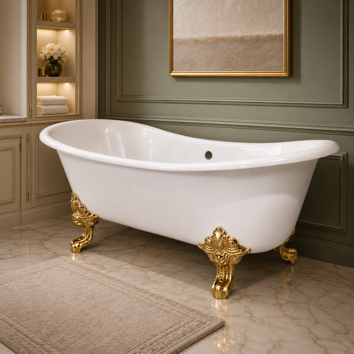 Kingston Heirloom VCTNDS7231NL2 - Aqua Eden 72-Inch Cast Iron Oval Double Slipper Clawfoot Tub (No Faucet Drillings), White/Polished Brass