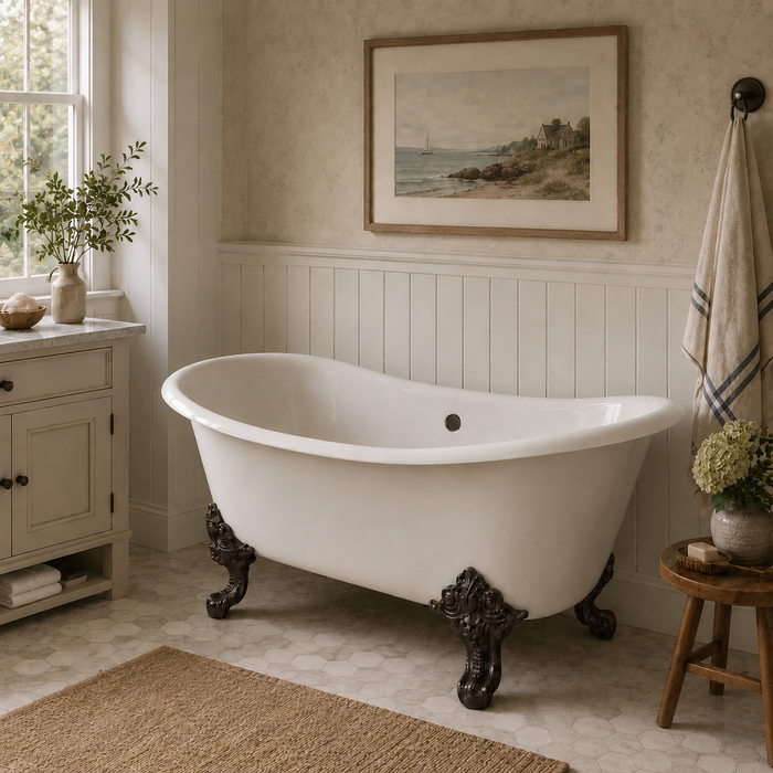 Kingston Heirloom VCTNDS7231NL5 - Aqua Eden 72-Inch Cast Iron Oval Double Slipper Clawfoot Tub (No Faucet Drillings), White/Oil Rubbed Bronze