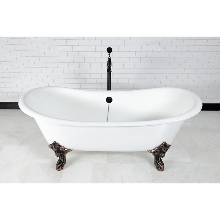 Kingston Heirloom VCTNDS7231NL5 - Aqua Eden 72-Inch Cast Iron Oval Double Slipper Clawfoot Tub (No Faucet Drillings), White/Oil Rubbed Bronze