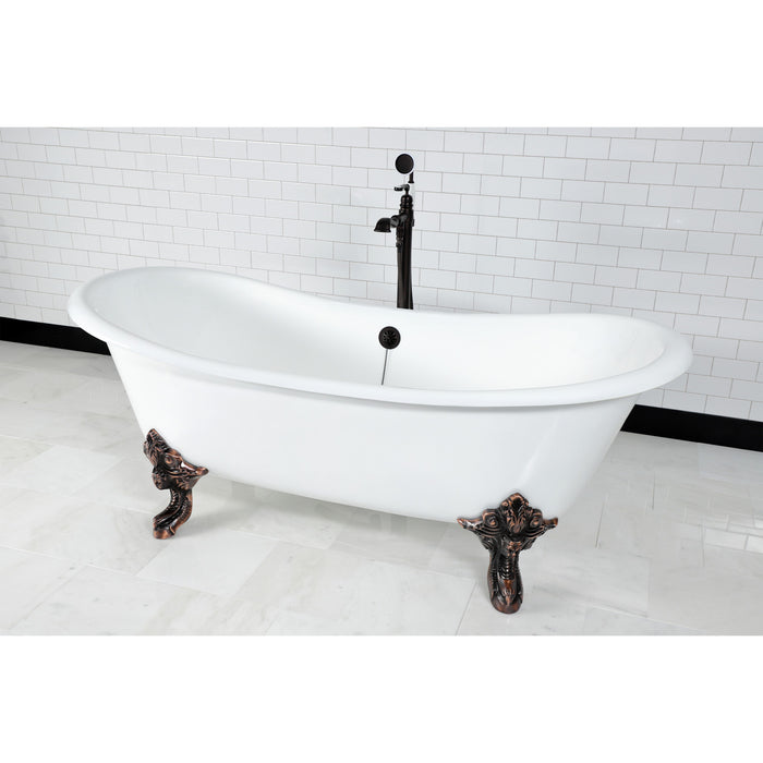 Kingston Heirloom VCTNDS7231NL5 - Aqua Eden 72-Inch Cast Iron Oval Double Slipper Clawfoot Tub (No Faucet Drillings), White/Oil Rubbed Bronze