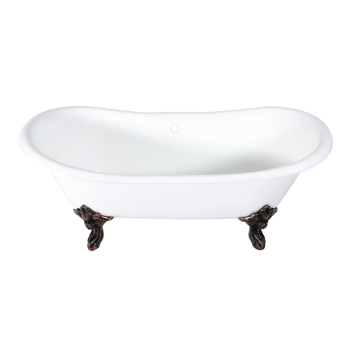 Kingston Heirloom VCTNDS7231NL5 - Aqua Eden 72-Inch Cast Iron Oval Double Slipper Clawfoot Tub (No Faucet Drillings), White/Oil Rubbed Bronze