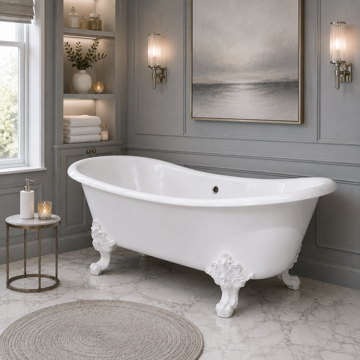 Kingston Heirloom VCTNDS7231NLW - Aqua Eden 72-Inch Cast Iron Oval Double Slipper Clawfoot Tub (No Faucet Drillings), White