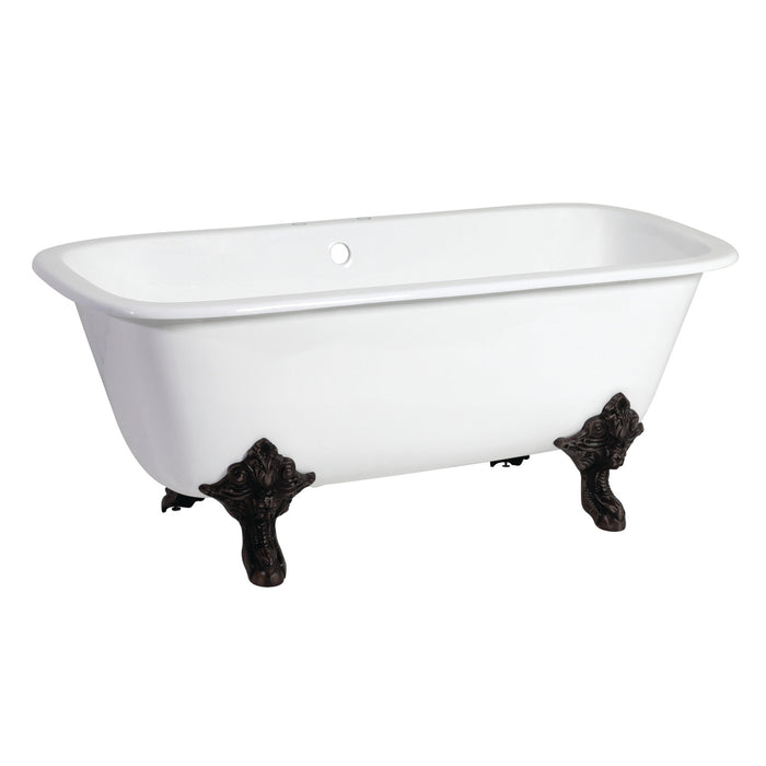 Kingston Heirloom VCTQ7D6732NL0 - Aqua Eden 67-Inch Cast Iron Rectangular Double Ended Clawfoot Tub (7-Inch Faucet Drillings), White/Matte Black