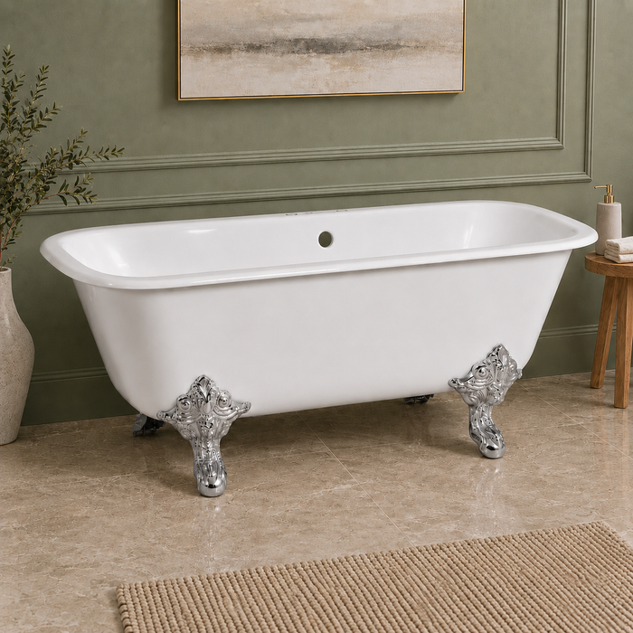Kingston Heirloom VCTQ7D6732NL1 - Aqua Eden 67-Inch Cast Iron Rectangular Double Ended Clawfoot Tub (7-Inch Faucet Drillings), White/Polished Chrome