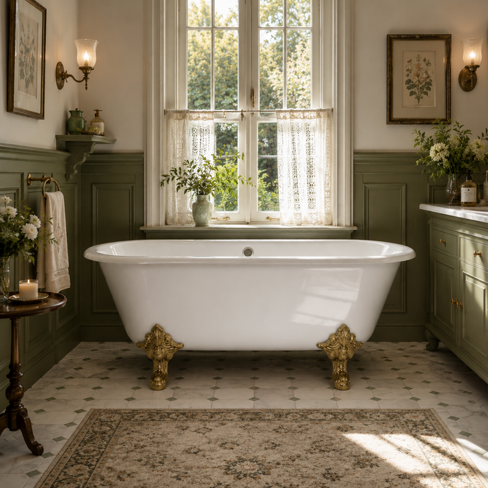 Kingston Heirloom VCTQ7D6732NL7 - Aqua Eden 67-Inch Cast Iron Rectangular Double Ended Clawfoot Tub (7-Inch Faucet Drillings), White/Brushed Brass