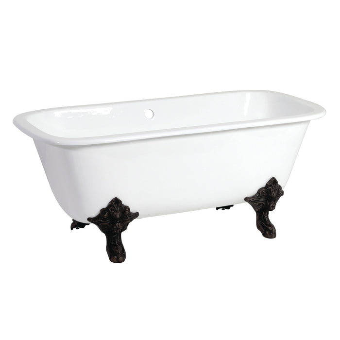 Kingston Heirloom VCTQND6732NL0 - Aqua Eden 67-Inch Cast Iron Rectangular Double Ended Clawfoot Tub (No Faucet Drillings), White/Matte Black