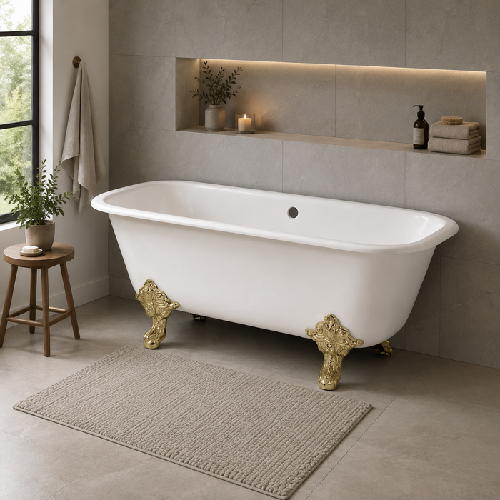 Kingston Heirloom VCTQND6732NL2 - Aqua Eden 67-Inch Cast Iron Rectangular Double Ended Clawfoot Tub (No Faucet Drillings), White/Polished Brass