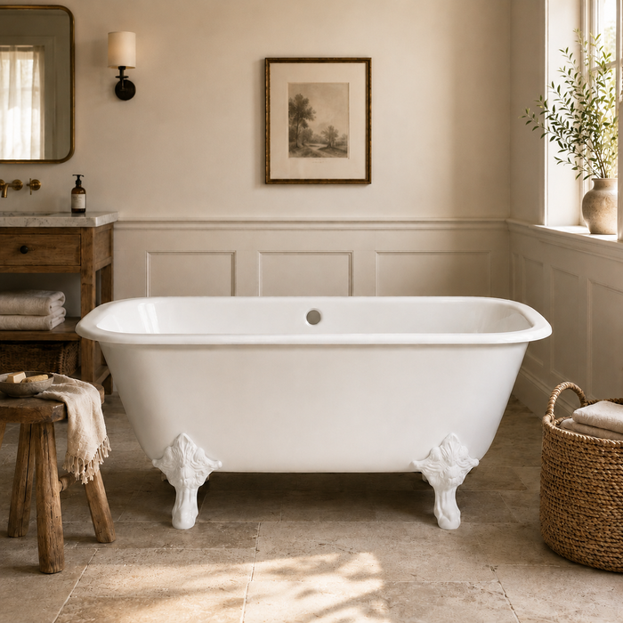 Kingston Heirloom VCTQND6732NLW - Aqua Eden 67-Inch Cast Iron Rectangular Double Ended Clawfoot Tub (No Faucet Drillings), White/White