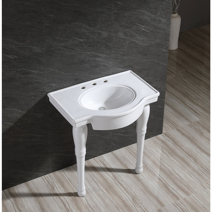 Templeton VPB1318 31-Inch Ceramic Console Sink and Legs (8-Inch, 3-Hole), White