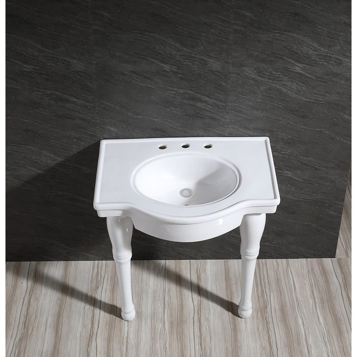 Templeton VPB1318 31-Inch Ceramic Console Sink and Legs (8-Inch, 3-Hole), White