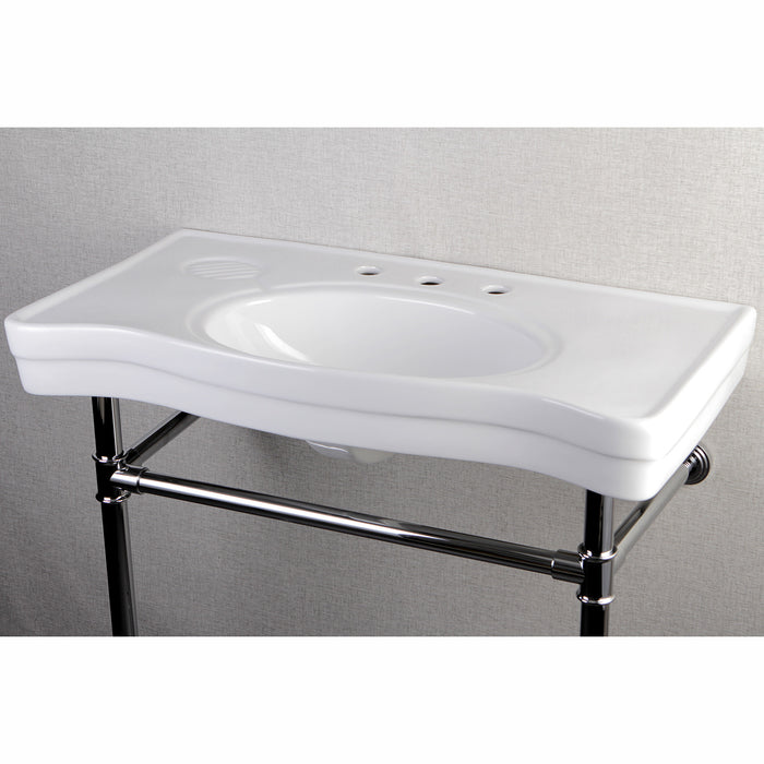 Kingston Tulare VPB1361ST - Imperial 36-Inch Ceramic Console Sink with Stainless Steel Legs (8-Inch, 3-Hole), White/Polished Chrome