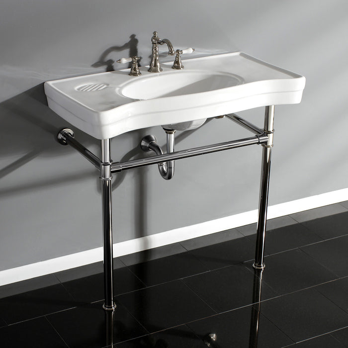Imperial VPB1366ST 36-Inch Ceramic Console Sink with Stainless Steel Legs (8-Inch, 3-Hole), White/Polished Nickel
