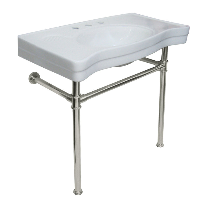 Imperial VPB1366ST 36-Inch Ceramic Console Sink with Stainless Steel Legs (8-Inch, 3-Hole), White/Polished Nickel