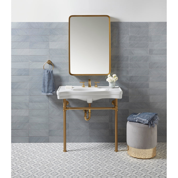 Kingston Tulare VPB1367ST - Imperial 36-Inch Ceramic Console Sink with Stainless Steel Legs (8-Inch, 3-Hole), White/Brushed Brass