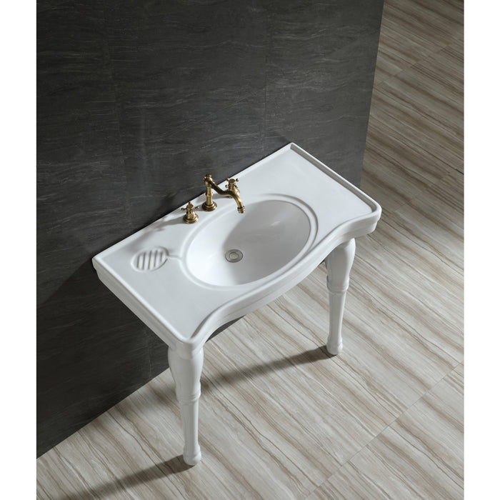 Kingston Heirloom VPB1368 - Imperial 36-Inch Ceramic Console Sink and Legs (8-Inch, 3-Hole), White