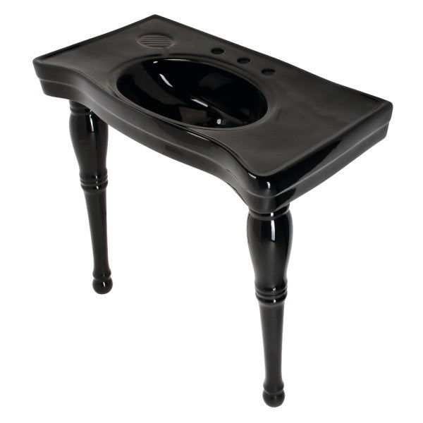 Kingston Heirloom VPB1368K - Imperial 36-Inch Ceramic Console Sink and Legs (8-Inch, 3-Hole), Black