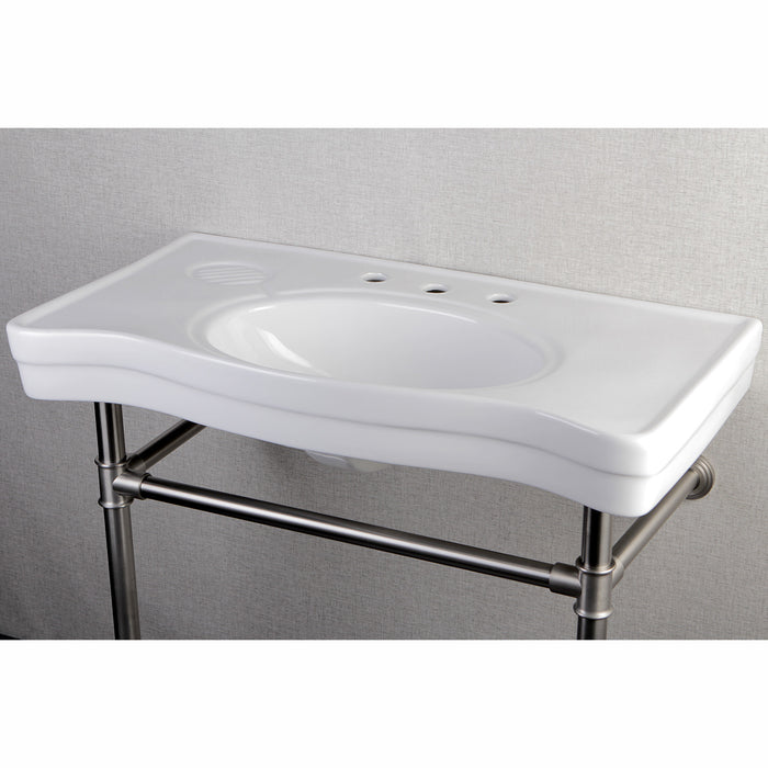 Imperial VPB1368ST 36-Inch Ceramic Console Sink with Stainless Steel Legs (8-Inch, 3-Hole), White/Brushed Nickel
