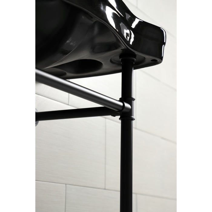 Kingston Tulare VPB136K0ST - Imperial 36-Inch Ceramic Console Sink with Stainless Steel Legs (8-Inch, 3-Hole), Black/Matte Black