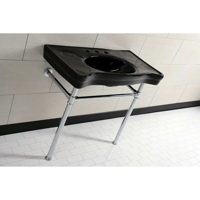 Imperial VPB136K1ST 36-Inch Ceramic Console Sink with Stainless Steel Legs (8-Inch, 3-Hole), Black/Polished Chrome