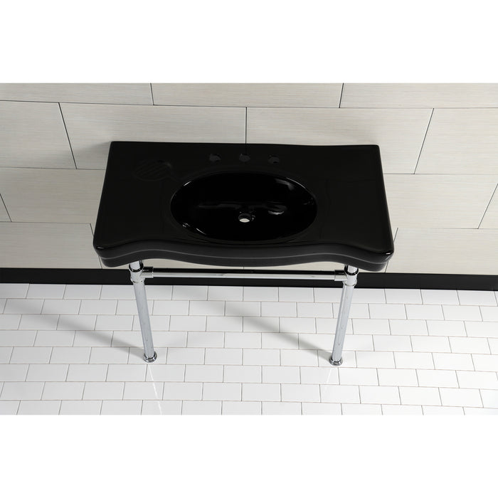 Imperial VPB136K1ST 36-Inch Ceramic Console Sink with Stainless Steel Legs (8-Inch, 3-Hole), Black/Polished Chrome