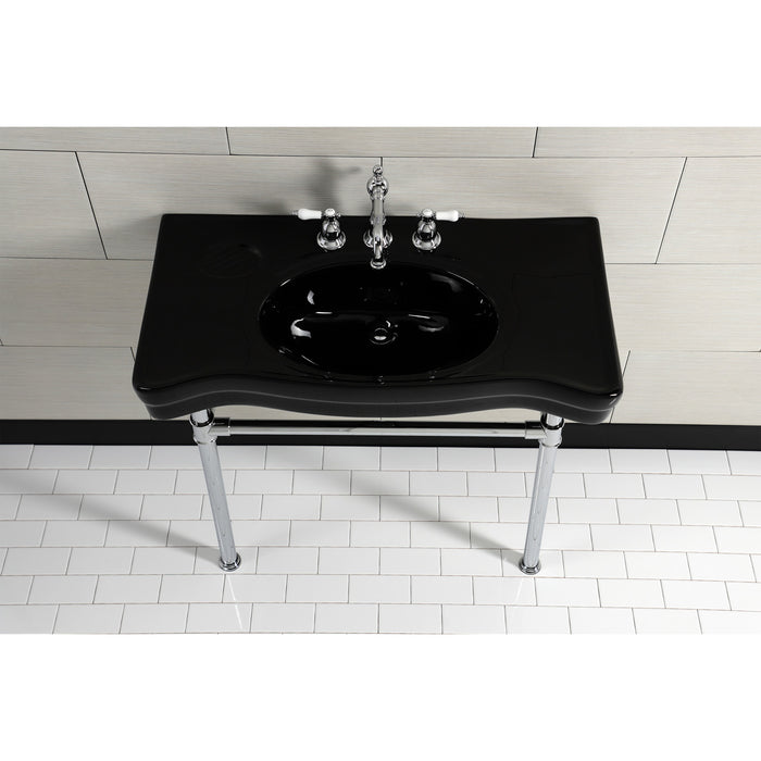 Imperial VPB136K1ST 36-Inch Ceramic Console Sink with Stainless Steel Legs (8-Inch, 3-Hole), Black/Polished Chrome