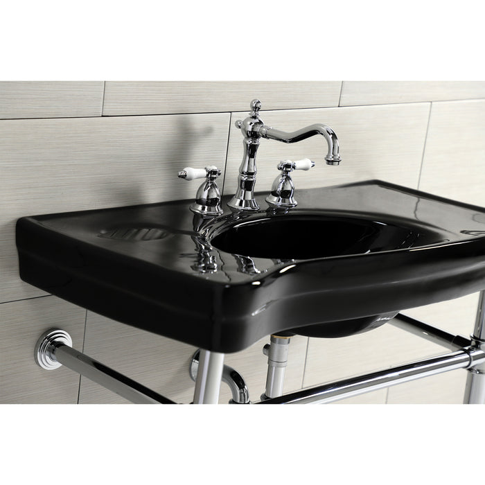 Imperial VPB136K1ST 36-Inch Ceramic Console Sink with Stainless Steel Legs (8-Inch, 3-Hole), Black/Polished Chrome
