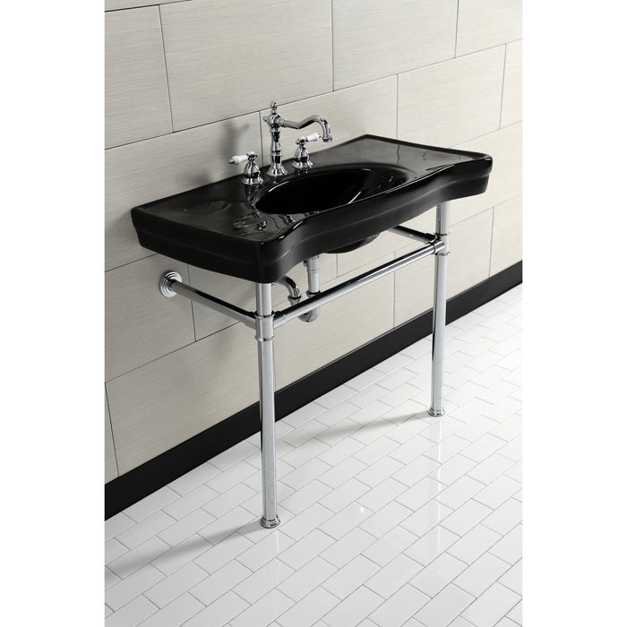 Imperial VPB136K1ST 36-Inch Ceramic Console Sink with Stainless Steel Legs (8-Inch, 3-Hole), Black/Polished Chrome