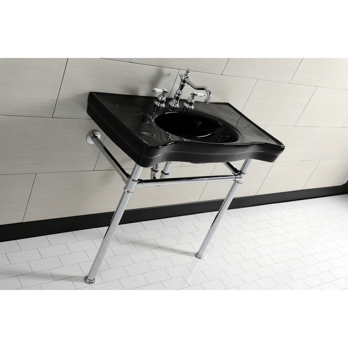 Imperial VPB136K1ST 36-Inch Ceramic Console Sink with Stainless Steel Legs (8-Inch, 3-Hole), Black/Polished Chrome