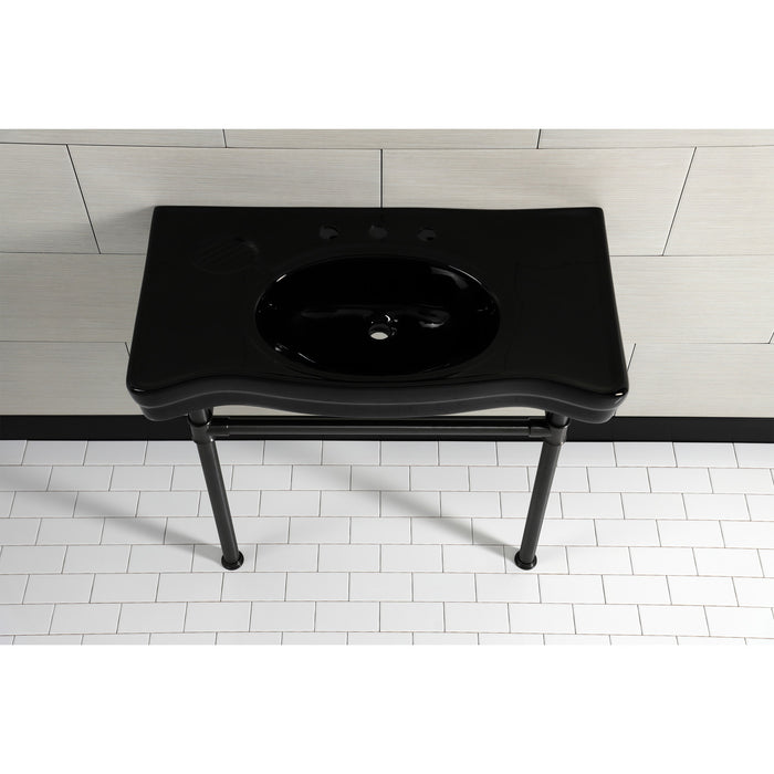 Imperial VPB136K5ST 36-Inch Ceramic Console Sink with Stainless Steel Legs (8-Inch, 3-Hole), Black/Oil Rubbed Bronze