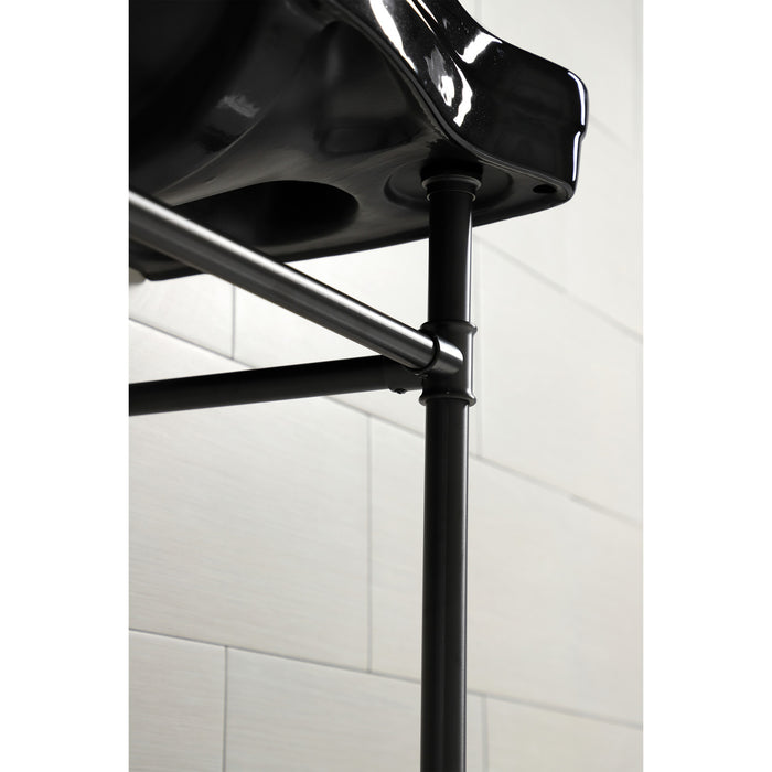 Kingston Tulare VPB136K5ST - Imperial 36-Inch Ceramic Console Sink with Stainless Steel Legs (8-Inch, 3-Hole), Black/Oil Rubbed Bronze