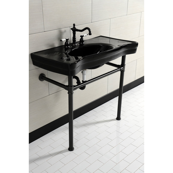 Imperial VPB136K5ST 36-Inch Ceramic Console Sink with Stainless Steel Legs (8-Inch, 3-Hole), Black/Oil Rubbed Bronze
