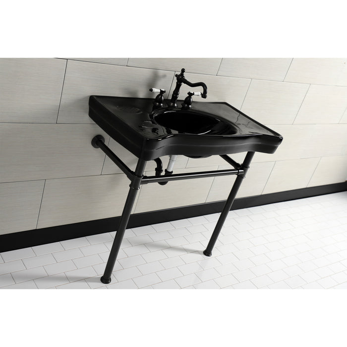 Imperial VPB136K5ST 36-Inch Ceramic Console Sink with Stainless Steel Legs (8-Inch, 3-Hole), Black/Oil Rubbed Bronze