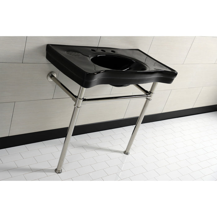 Imperial VPB136K6ST 36-Inch Ceramic Console Sink with Stainless Steel Legs (8-Inch, 3-Hole), Black/Polished Nickel