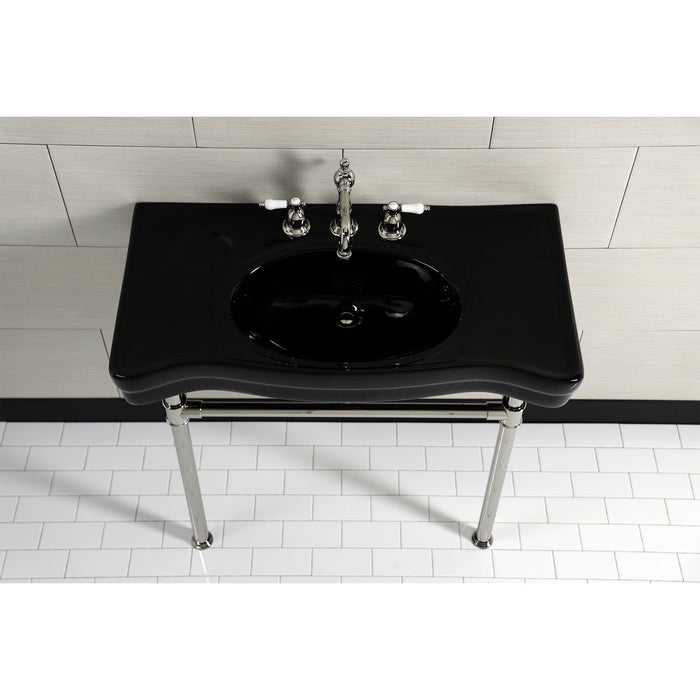 Imperial VPB136K6ST 36-Inch Ceramic Console Sink with Stainless Steel Legs (8-Inch, 3-Hole), Black/Polished Nickel