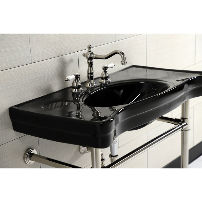 Imperial VPB136K6ST 36-Inch Ceramic Console Sink with Stainless Steel Legs (8-Inch, 3-Hole), Black/Polished Nickel