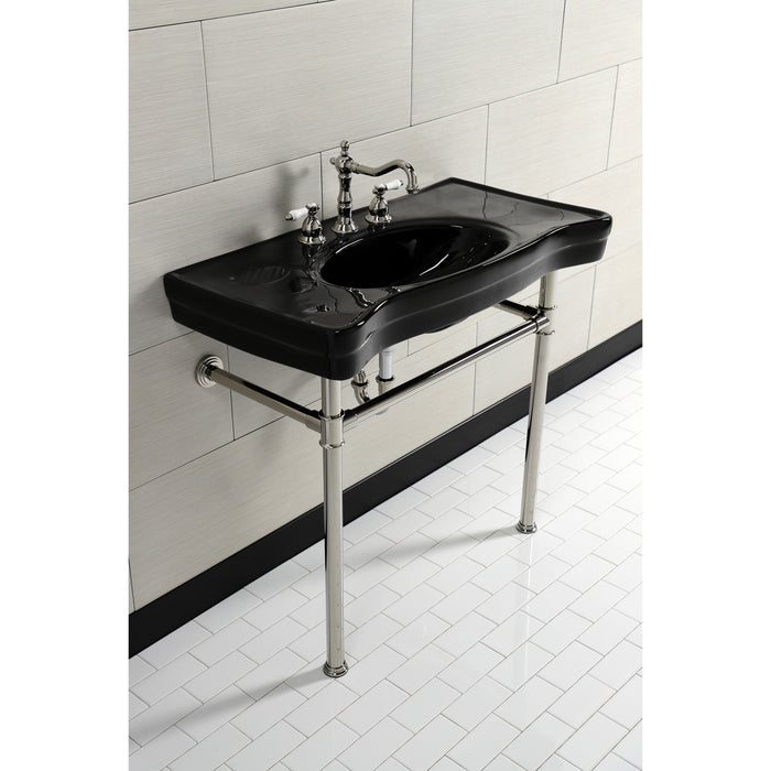 Imperial VPB136K6ST 36-Inch Ceramic Console Sink with Stainless Steel Legs (8-Inch, 3-Hole), Black/Polished Nickel