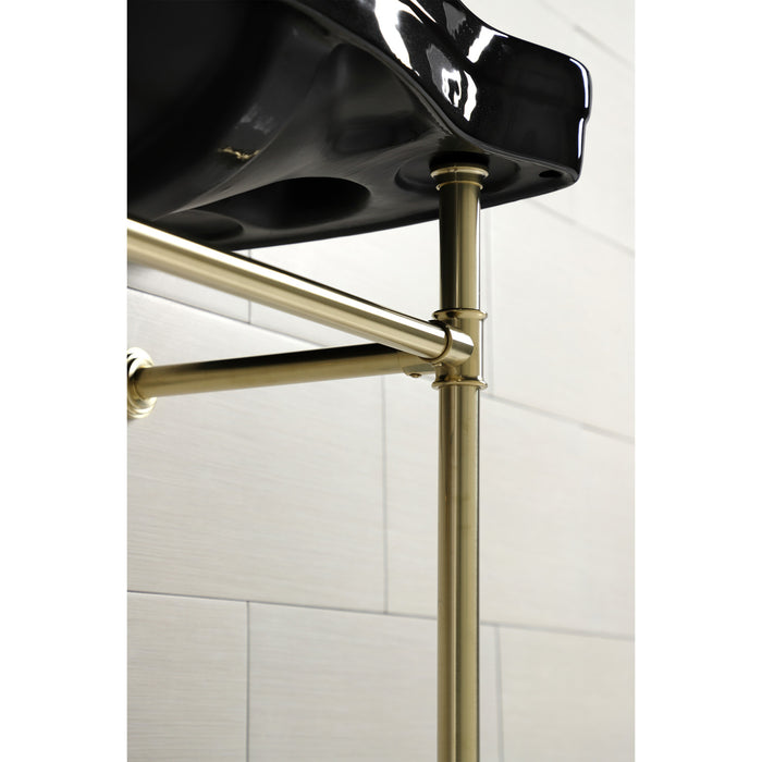 Kingston Tulare VPB136K7ST - Imperial 36-Inch Ceramic Console Sink with Stainless Steel Legs (8-Inch, 3-Hole), Black/Brushed Brass