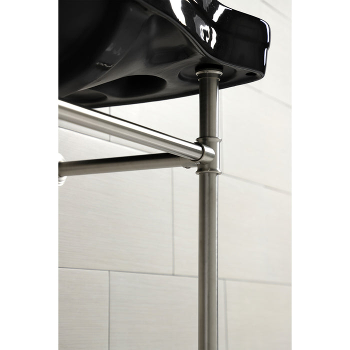 Kingston Tulare VPB136K8ST - Imperial 36-Inch Ceramic Console Sink with Stainless Steel Legs (8-Inch, 3-Hole), Black/Brushed Nickel