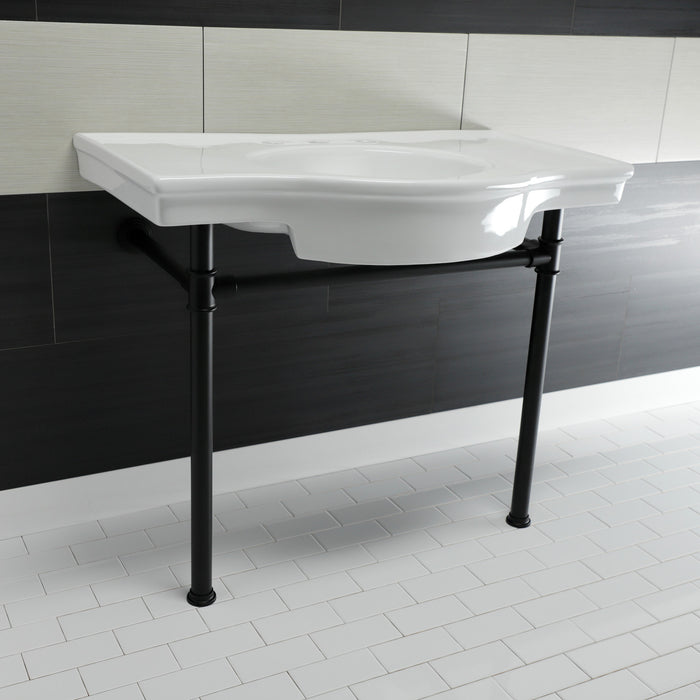 Kingston Tulare VPB1370ST - Templeton 37-Inch Ceramic Console Sink with Stainless Steel Legs (8-Inch, 3-Hole), White/Matte Black