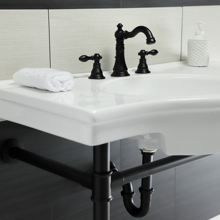 Kingston Tulare VPB1370ST - Templeton 37-Inch Ceramic Console Sink with Stainless Steel Legs (8-Inch, 3-Hole), White/Matte Black