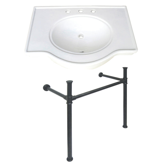 Kingston Tulare VPB1370ST - Templeton 37-Inch Ceramic Console Sink with Stainless Steel Legs (8-Inch, 3-Hole), White/Matte Black