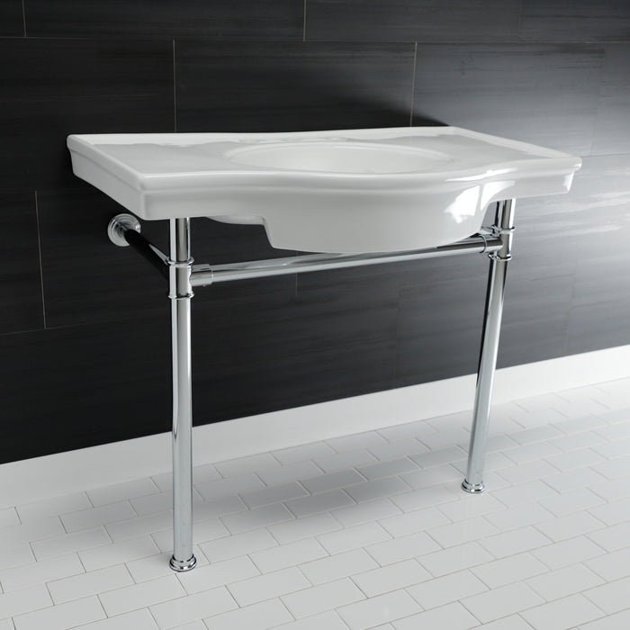 Kingston Tulare VPB1371ST - Templeton 37-Inch Ceramic Console Sink with Stainless Steel Legs (8-Inch, 3-Hole), White/Polished Chrome