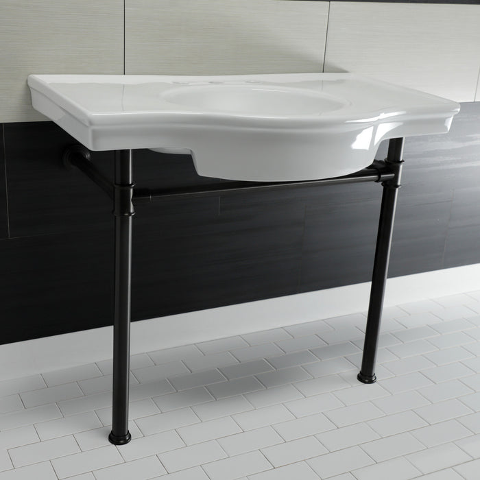 Kingston Tulare VPB1375ST - Templeton 37-Inch Ceramic Console Sink with Stainless Steel Legs (8-Inch, 3-Hole), White/Oil Rubbed Bronze