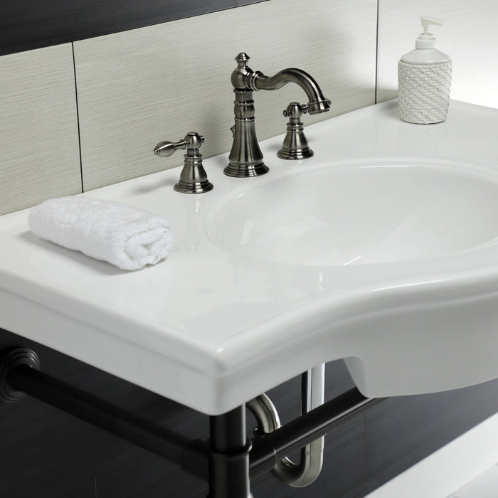 Kingston Tulare VPB1375ST - Templeton 37-Inch Ceramic Console Sink with Stainless Steel Legs (8-Inch, 3-Hole), White/Oil Rubbed Bronze